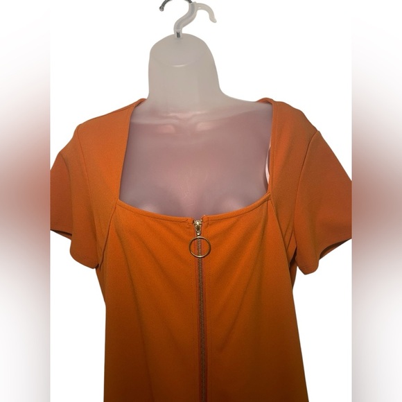 Nanette Leopore Orange Square Neck Zip Up Retro Mini Dress Size 10 - Picture 5 of 7